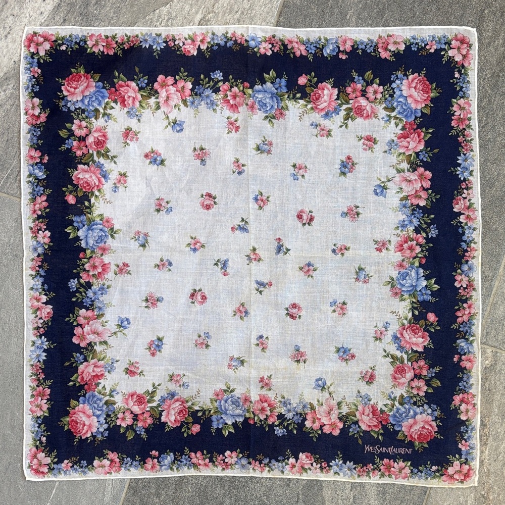 Yves Saint Laurent Floral Handkerchief with Pink and Blue Accents